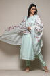 Teal Linen Hand Embroidered Unstitched Suit Set image number 1