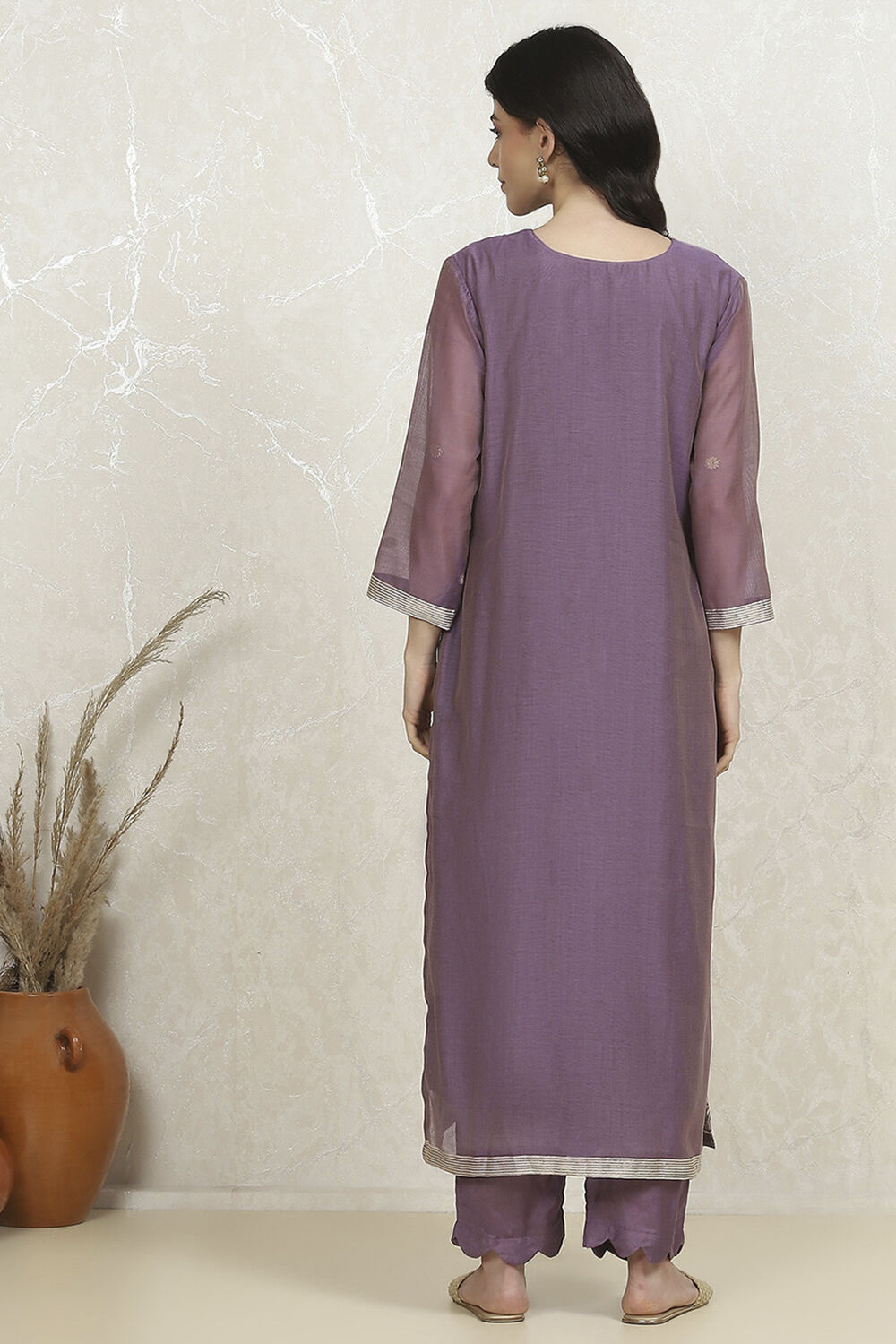 Lavender Chanderi Weave Unstitched Suit Set image number 5