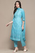 Blue Cotton Blend Digital Print Unstitched Suit Set image number 5