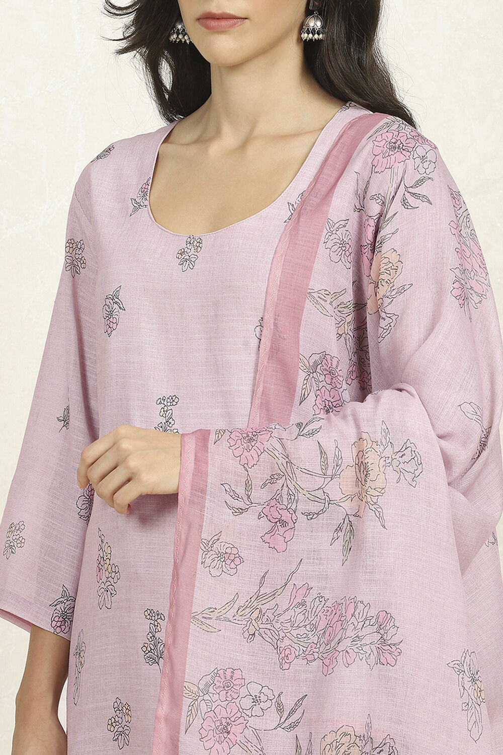 Sea Green Linen Unstitched Suit Set image number 2