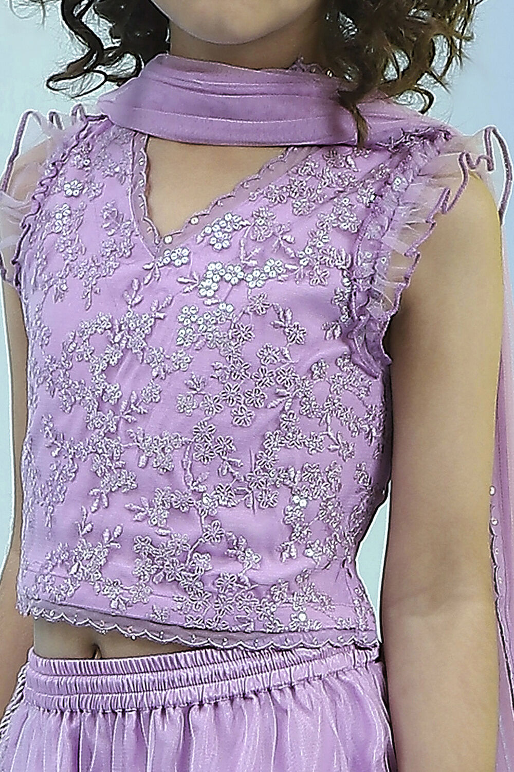 Lilac Embroidered Flared Lehenga Set image number 1