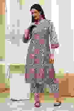 Blue and Pink Cotton Printed Straight Kurta Set image number 6