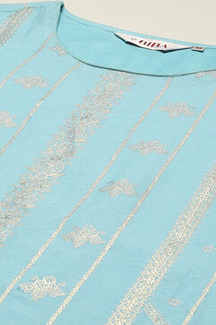 Sky Blue Cotton Blend Straight Printed Kurta image number 1