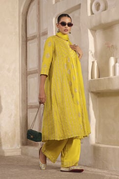 Lime Yellow Chanderi Straight Dyed Suit Set image number 5