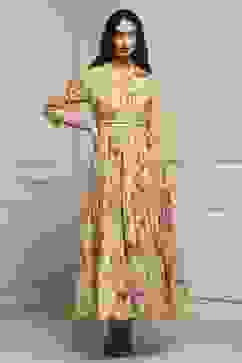 Yellow Cotton Floral Tiered Dress image number 5