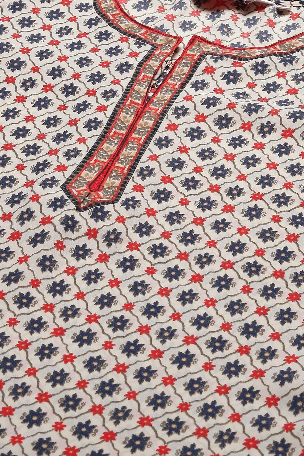 Off White Art Silk Straight Printed Kurti image number 1