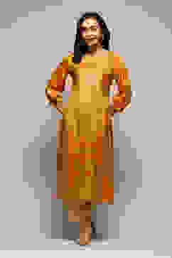 Yellow Viscose Straight Printed Kurta image number 5