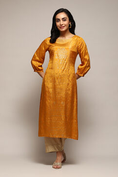 Yellow Viscose Straight Printed Kurta image number 5