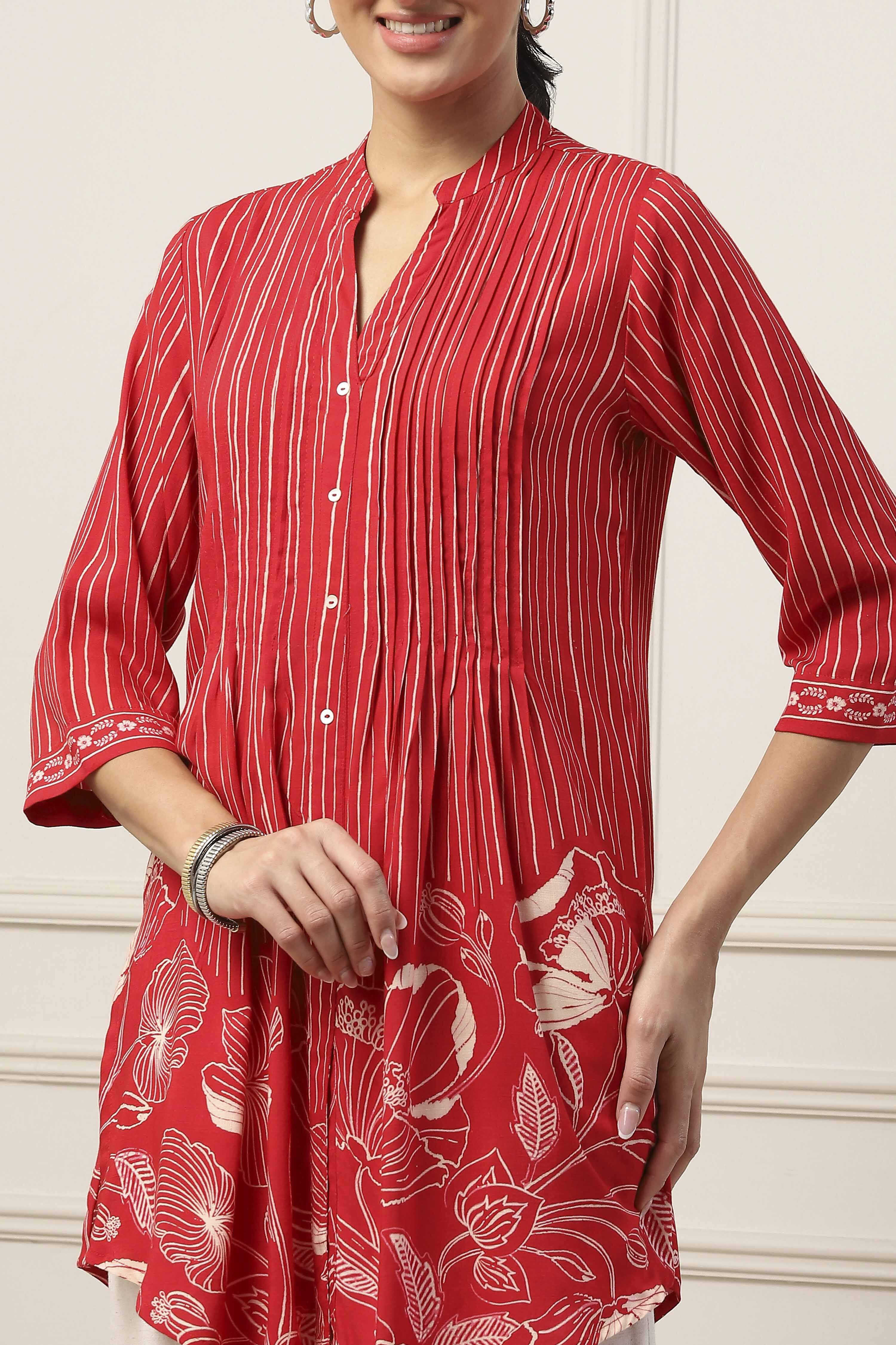 Red Viscose Rayon Straight Tunic image number 1