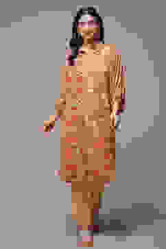 Beige & Red Rayon Straight Printed Kurta image number 1