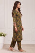 Green Poly Viscose Straight Kurta Pants Set image number 5