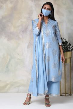 Light Blue Cotton Straight Kurta Palazzo Suit Set image number 0