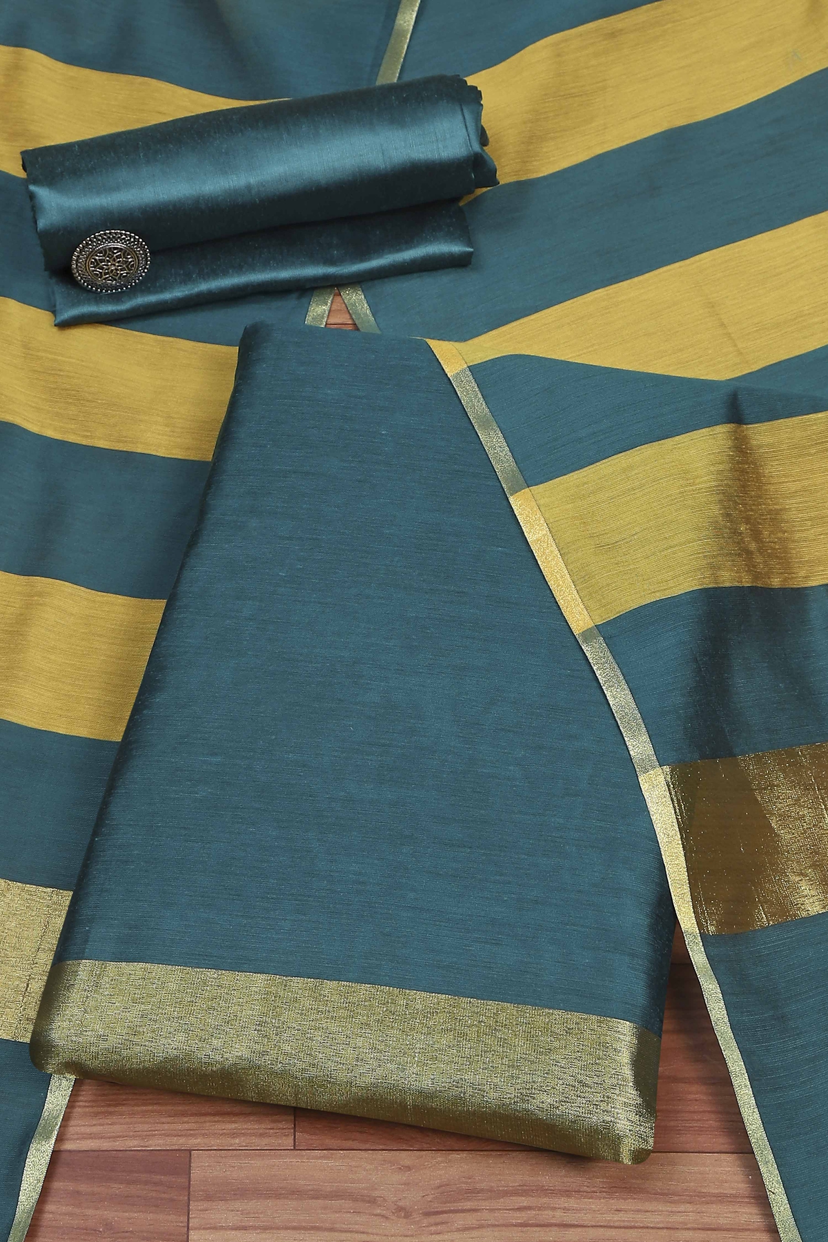 Teal Cotton Printed Embroidered Unstitched Suit Set