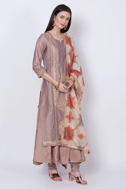 Brown Art Silk Straight Kurta Churidar Suit Set image number 3