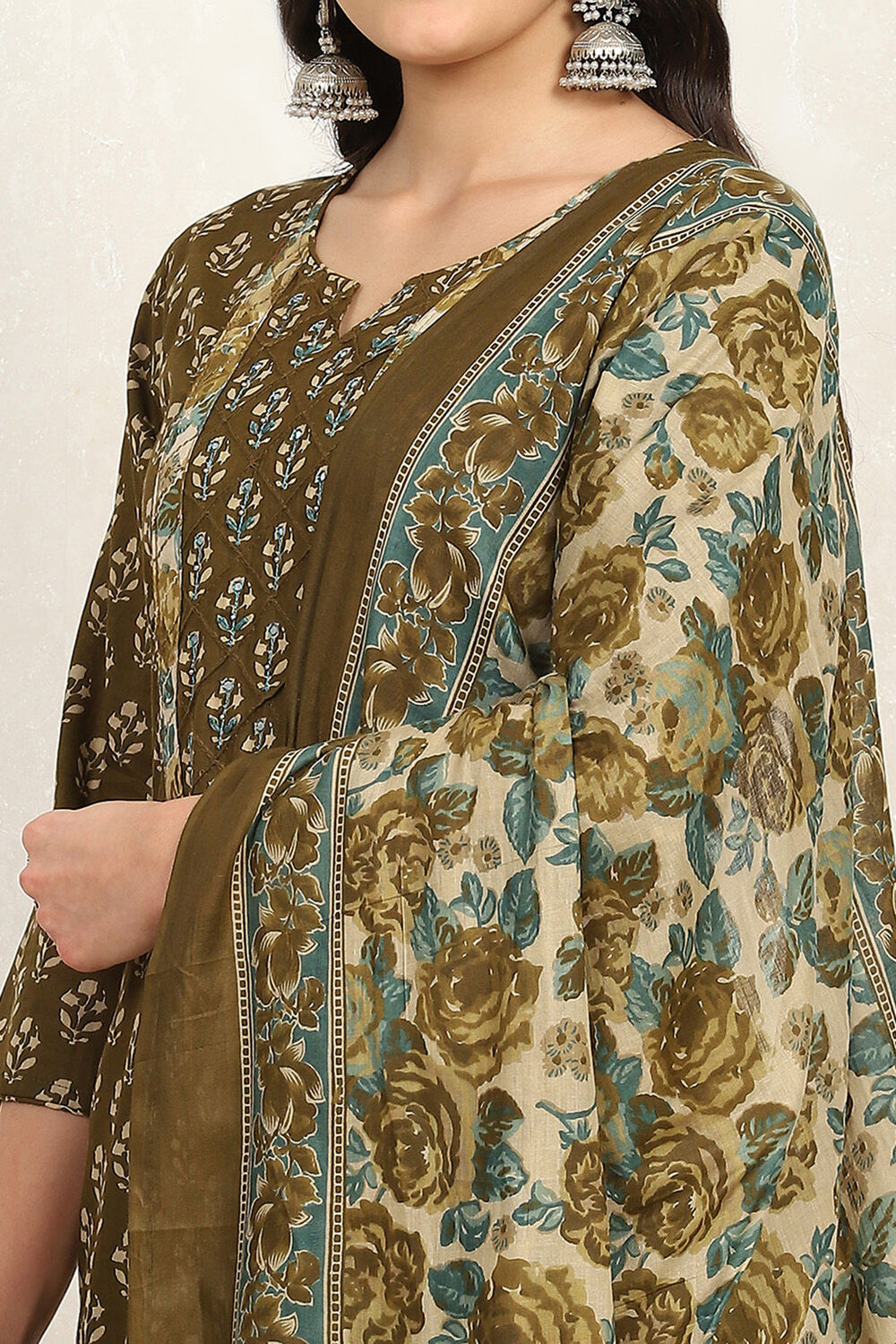 Green Cotton Printed Unstitched Suit Set image number 2