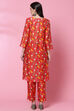 Red Cotton Straight Co-ord Set Kurta Relaxed Pant Suit Set image number 4