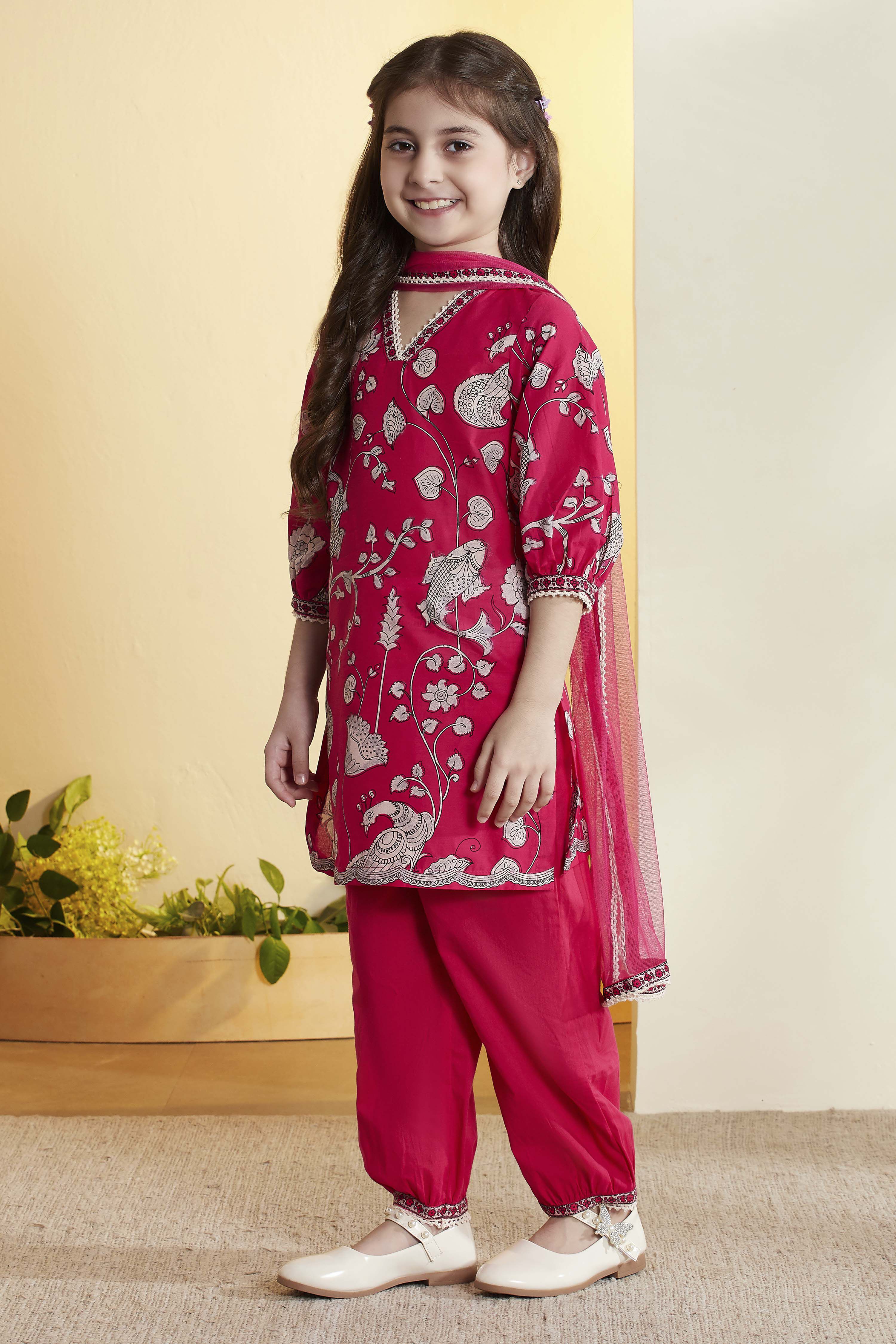 Pink Floral Printed Straight Cotton Kurta Set image number 3