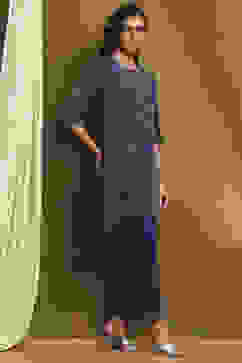 Blue Crepe Printed Asymmetric Kurta Set image number 5