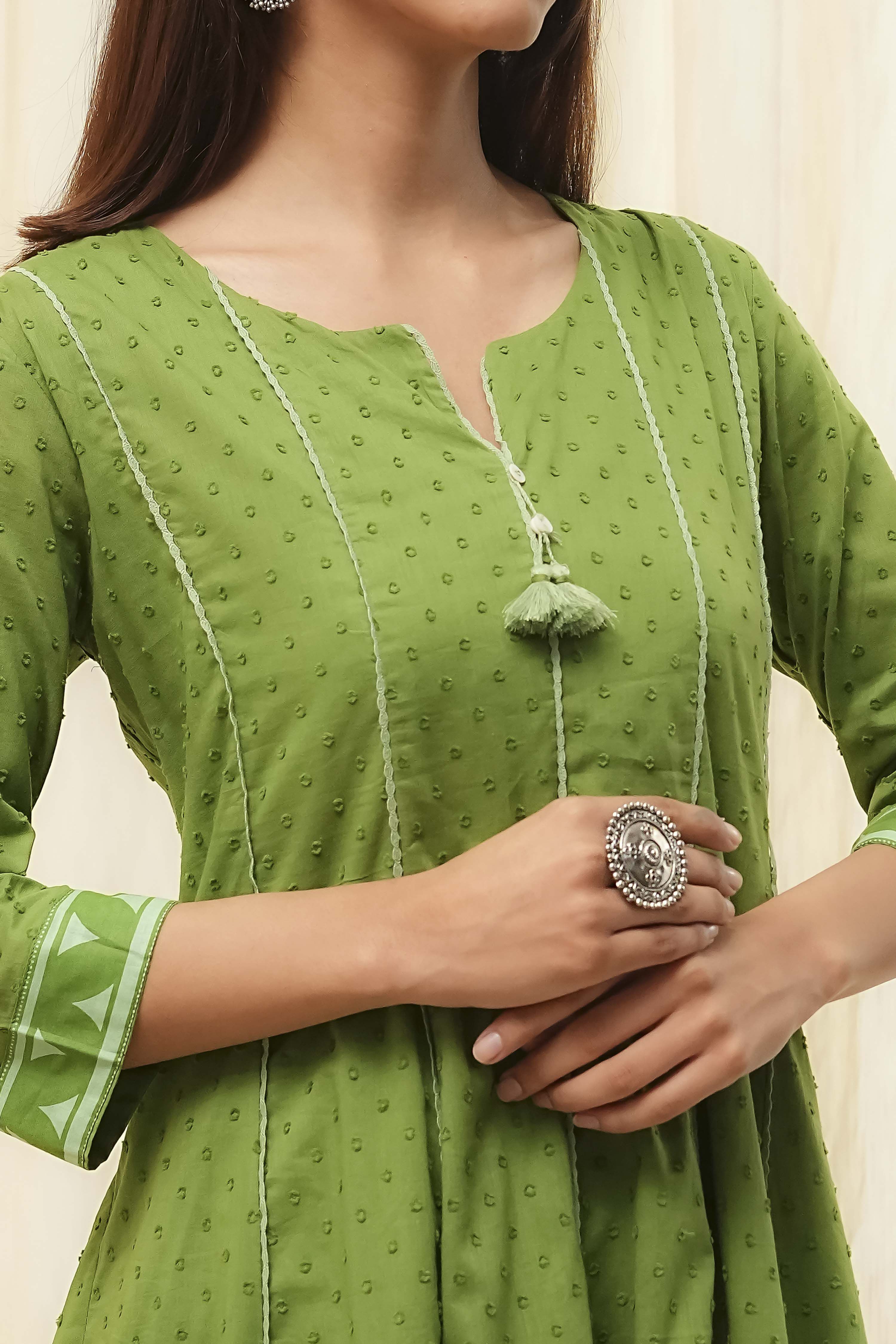 Rust Cotton Yarn-Dyed Kalidar Suit Set image number 1