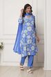 Blue Floral Printed Straight Suit Set image number 5