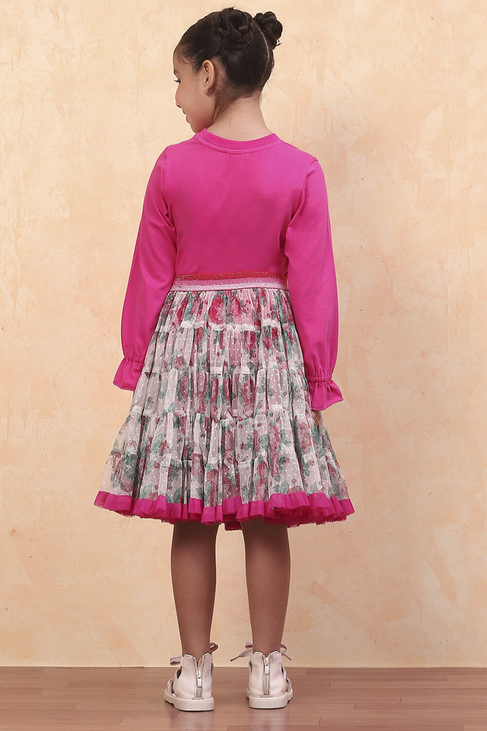 Pink Cotton Floral Top and Short Skirt Set image number 4