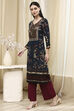 Teal Floral Printed Straight Kurta image number 2