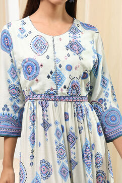 Ecru Viscose Rayon Tiered Printed Dress image number 1