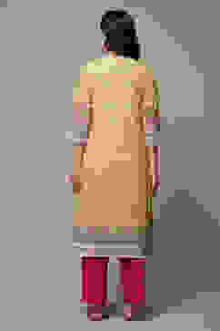 Yellow LIVA Straight Printed Kurta image number 2