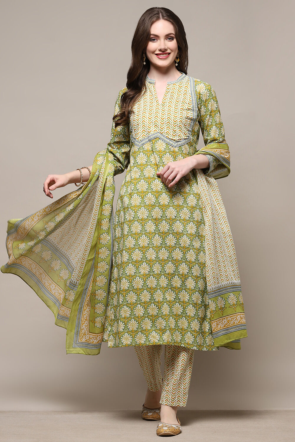 Blue Cotton Screen Printed Unstitched Suit Set image number 8