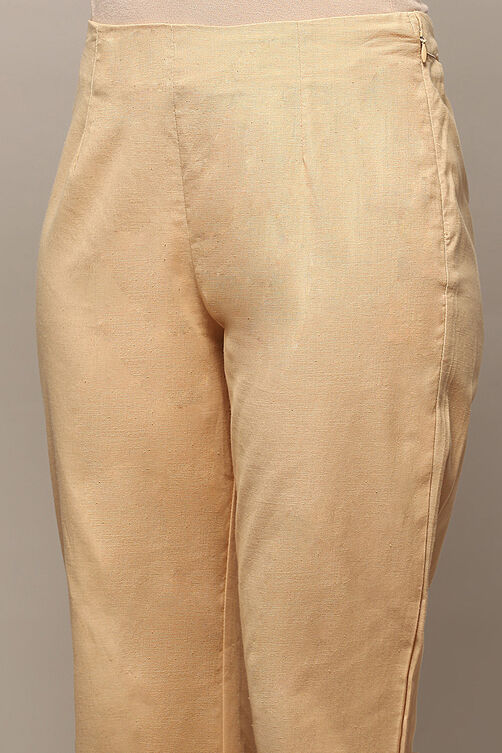 Almond Beige Cotton Flax Regular Pant image number 1