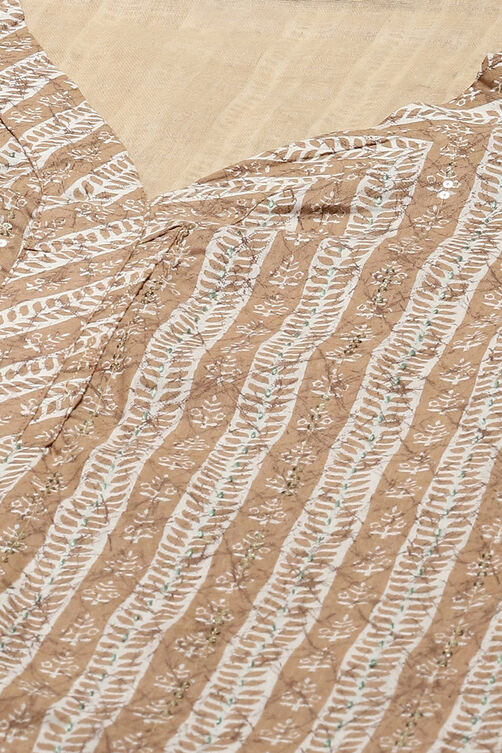 Beige Cotton Printed Unstitched Suit Set image number 2