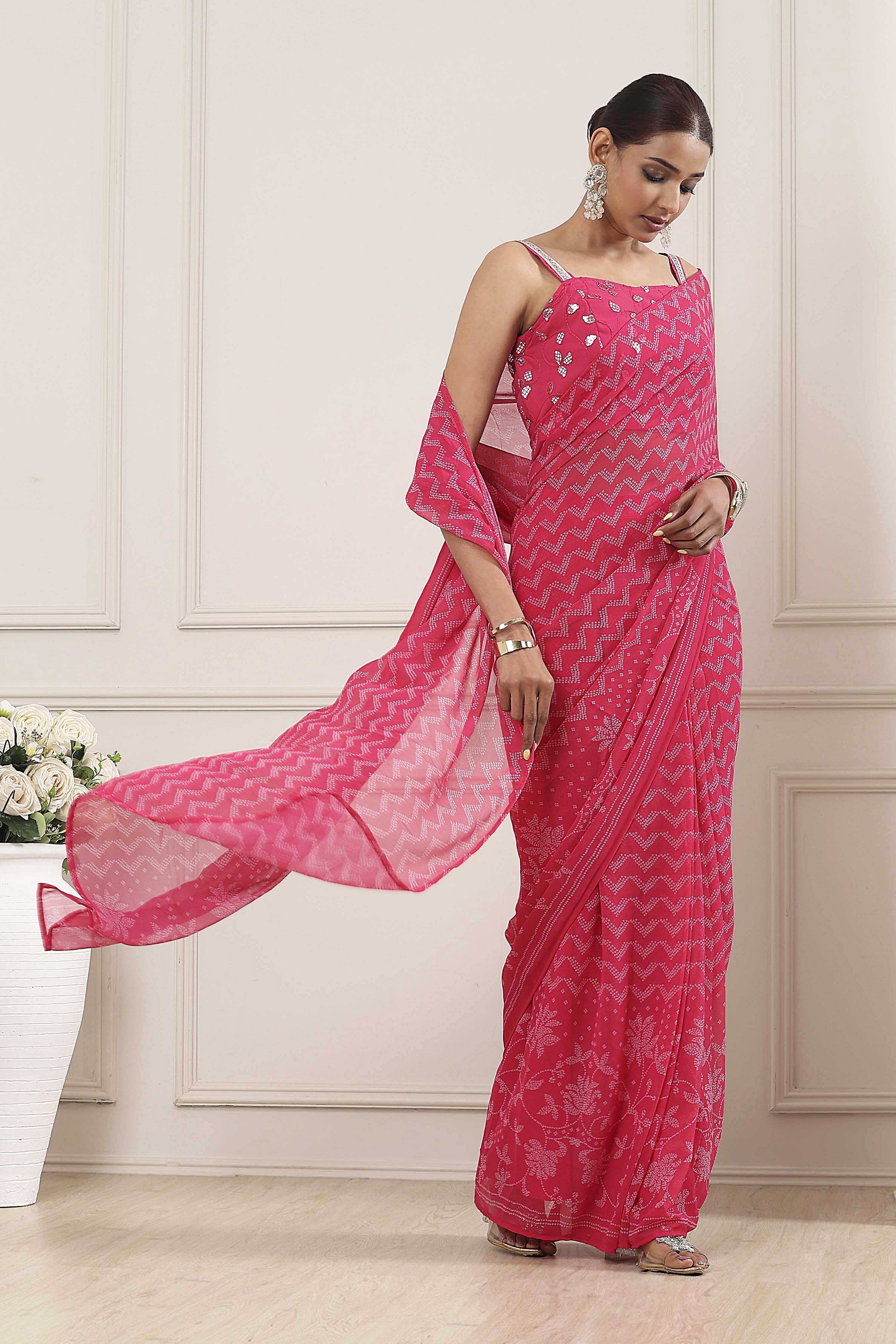 Pink Poly Georgette Regular Saree image number 0