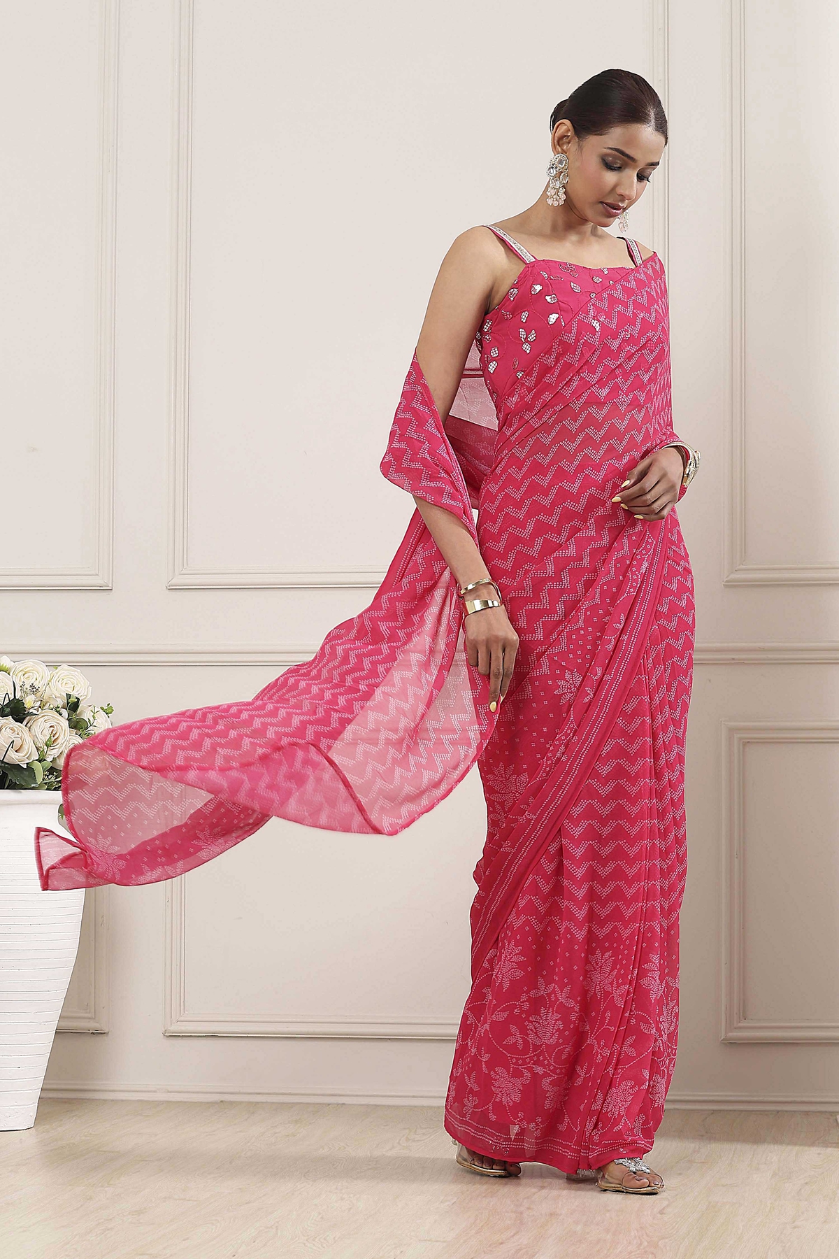 Pink Poly Georgette Regular Saree