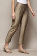 Antique Beige Polyester Slim Yarndyed Pants image number 3