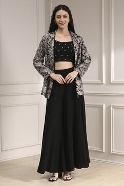 Black Polyester Fitted Embroidered Fusion Set image number 7