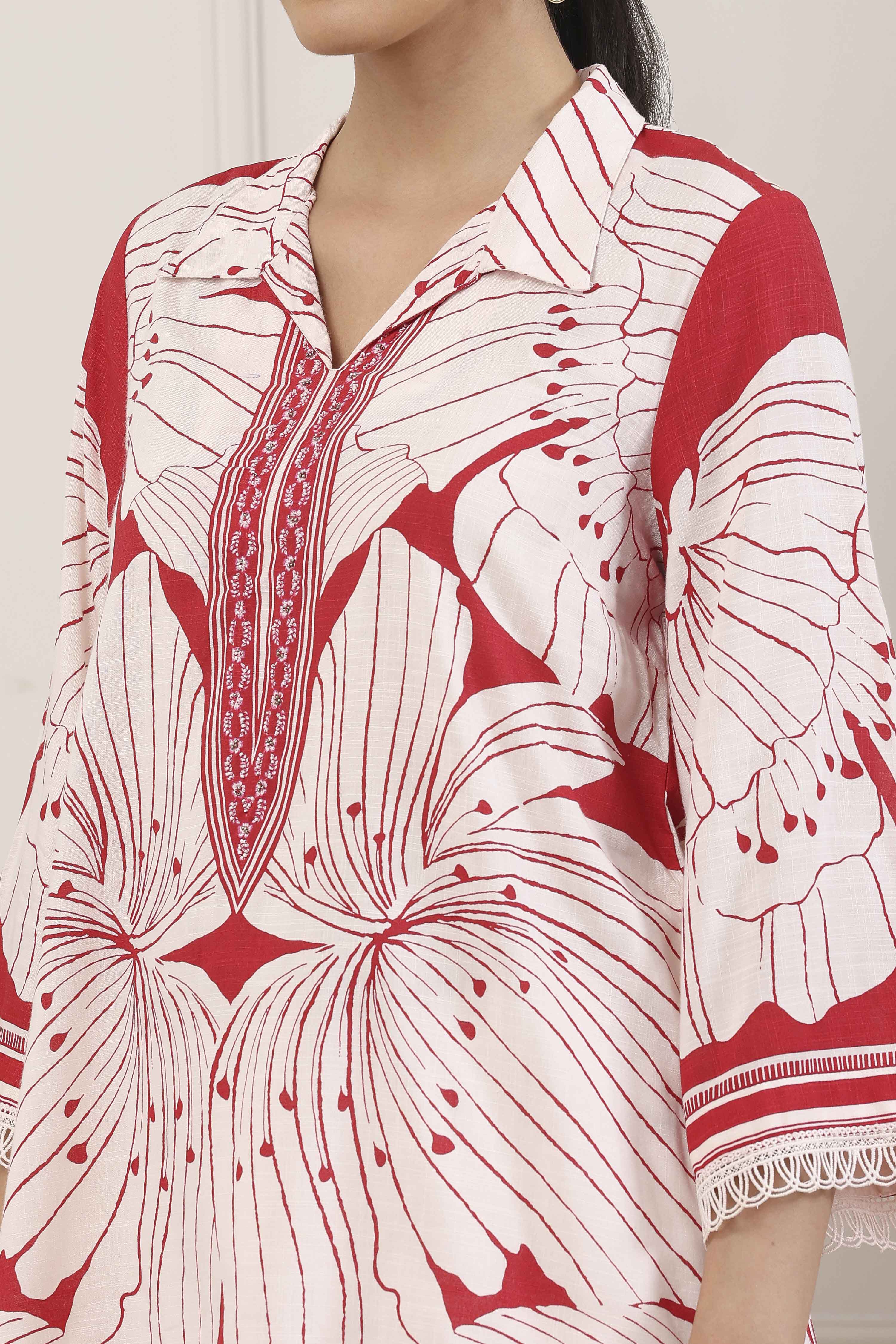 Red Viscose Rayon Straight Kurta image number 1