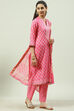 Pink Cotton Screen Print Unstitched Suit Set image number 6