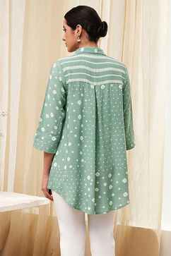 Green Printed High-Low Short Kurta image number 3