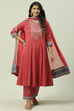 Coral Cotton Kalidar Kurta Narrow Palazzo Suit Set