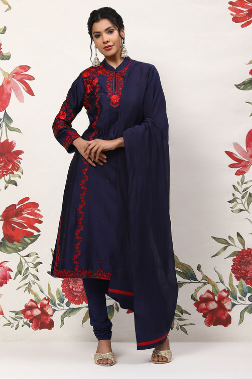 Rohit Bal Indigo Cotton Blend Straight Kurta Suit Set image number 0