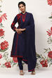 Rohit Bal Indigo Cotton Blend Straight Kurta Suit Set