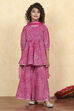 Pink Cotton Printed Straight Sharara Suit Set