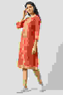 Red Cotton A-Line Printed Kurta Dress image number 2