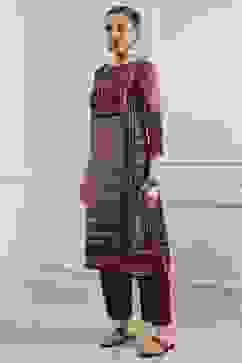 Black and Rust Printed Straight Kurta image number 2