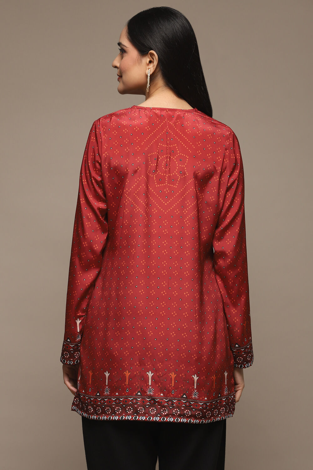 Red Cotton Blend Printed Kurti image number 4