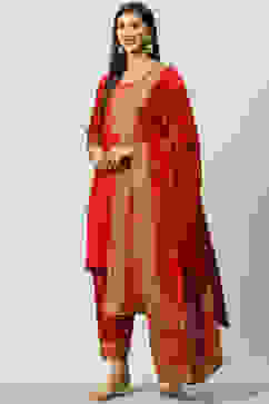 Red LIVA Straight Kurta Salwar Kurta Salwar Suit Set image number 0