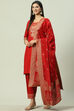 Red LIVA Straight Kurta Salwar Kurta Salwar Suit Set