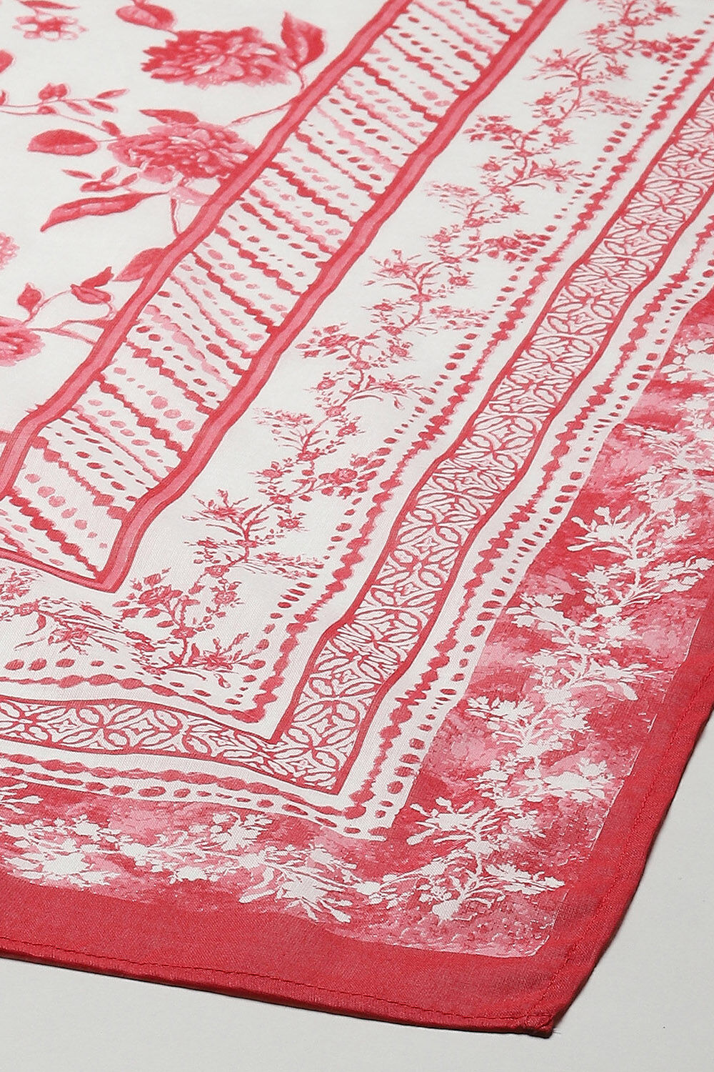 White Red Cotton Straight Suit Set image number 3