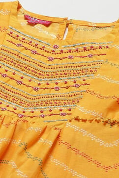 Yellow Cotton Anarkali Kurta Narrow Pants Suit Set image number 1
