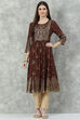 Brown Rayon A-Line Printed Kurta